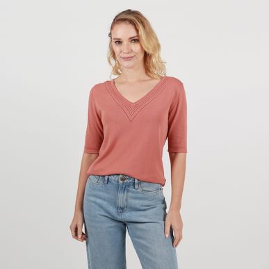Sweater cuello V manga 3cuartos