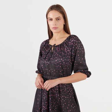 Vestido midi cuello redondo manga Ranglan