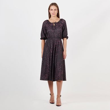 Vestido midi cuello redondo manga Ranglan