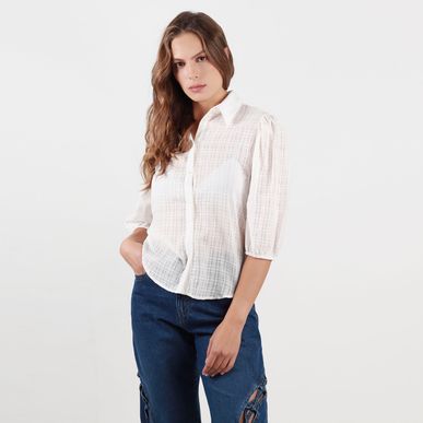 Blusa cuello camisero manga 3 cuartos