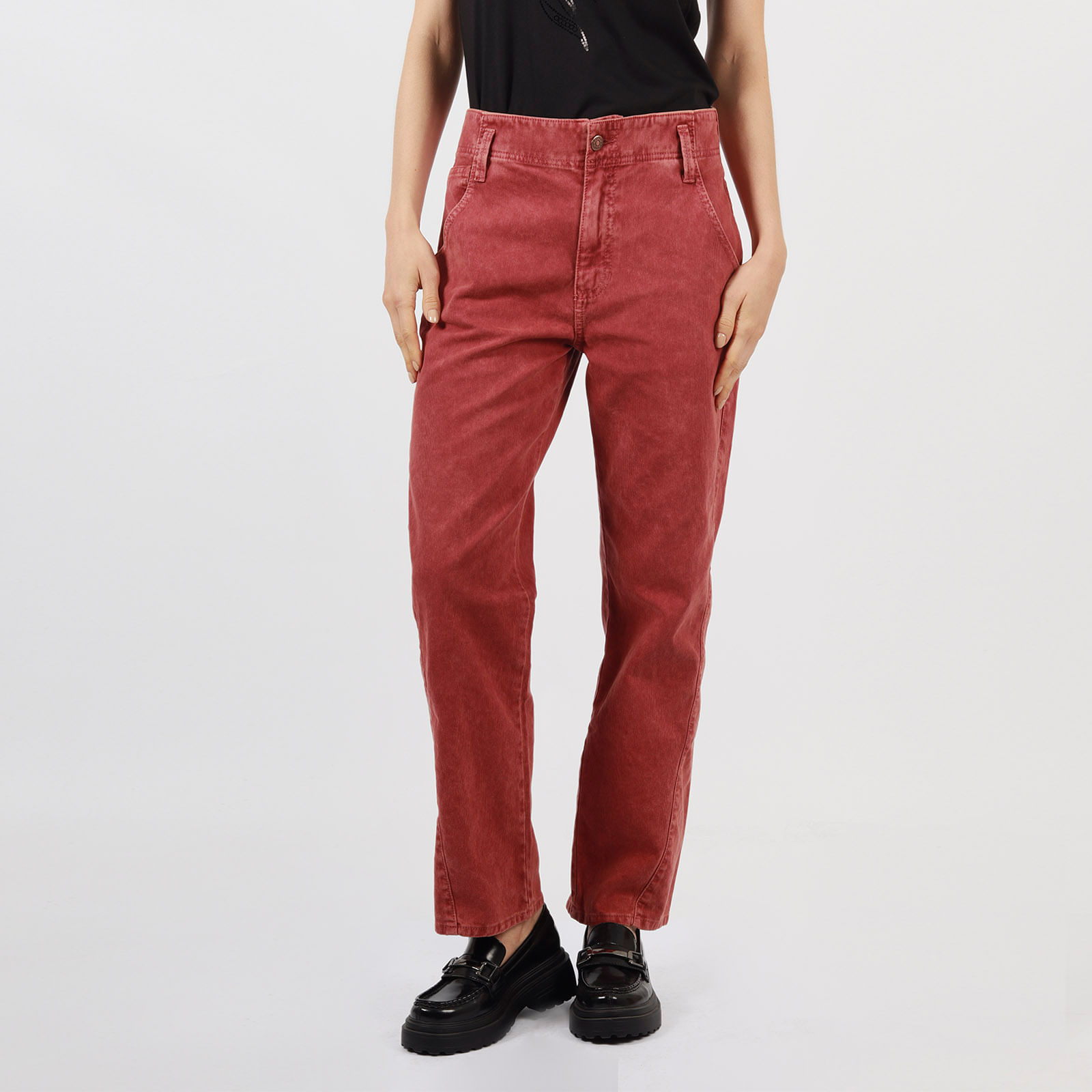 Jeans Rojos Bota Recta para Mujer