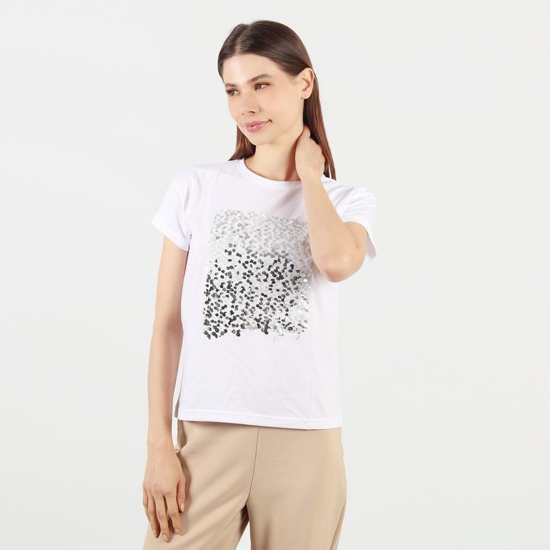 camiseta para mujer cuello redondo manga corta con estampado