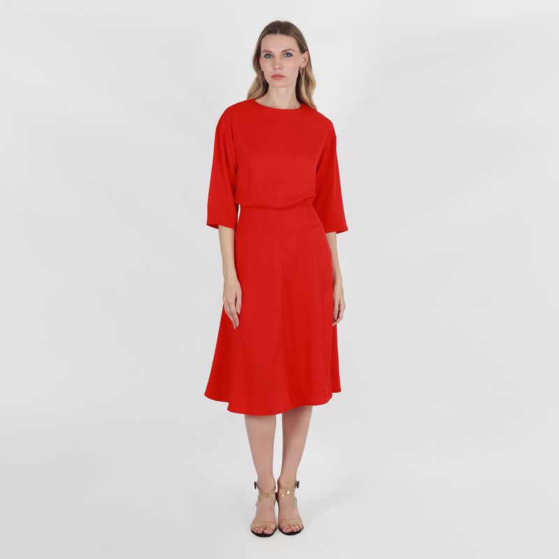 vestido para mujer cuello redondo manga tres cuartos rojo