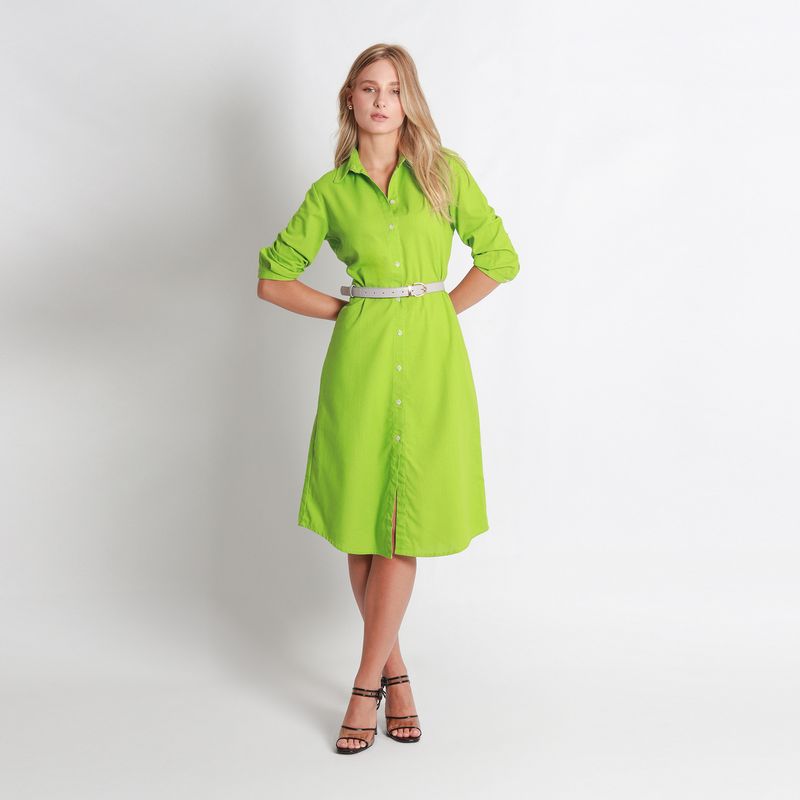 vestido para mujer cuello camisero manga larga color verde