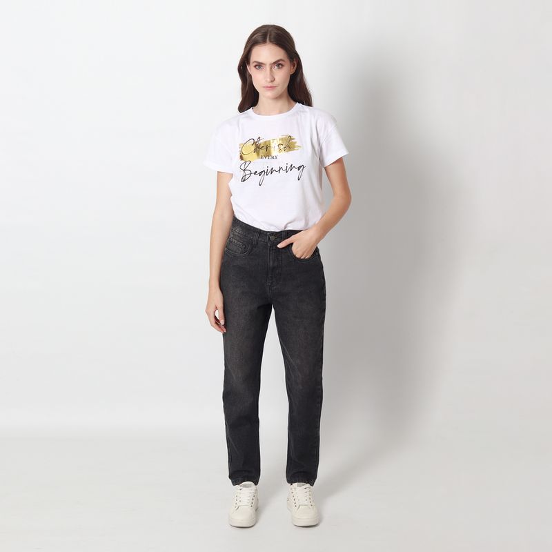 pantalon mom jean para mujer color gris oscuro tiro alto bota skinny