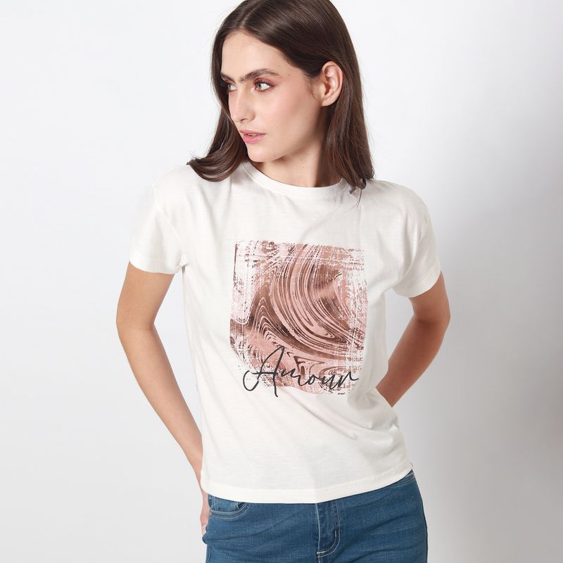 camiseta para mujer cuello redondo manga corta blanca