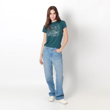 Jean Mom Tiro Alto Bota Recta