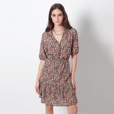 Vestido Cuello V Manga Corta