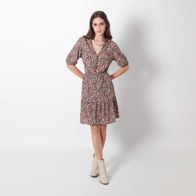 Vestido Cuello V Manga Corta
