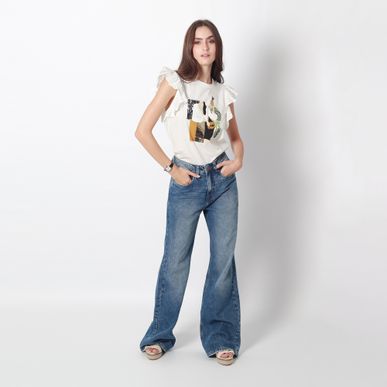 Jean Mom Tiro Alto Bota Recta