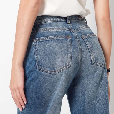 Jean Mom Tiro Alto Bota Recta