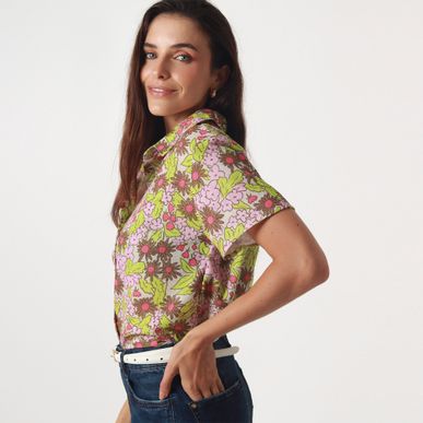 Blusa Cuello Camisero Manga Corta