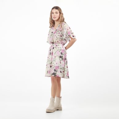 Vestido Cuello V Manga Corta