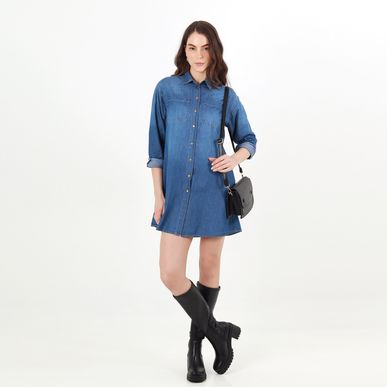 Vestido Cuello Camisero Manga Larga