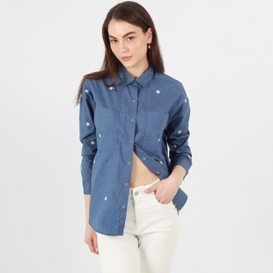 Blusa Cuello Camisero Manga Larga