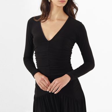 Vestido Cuello V Manga Larga