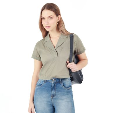 Blusa Cuello Camisero Manga Corta