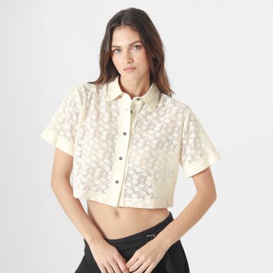 Blusa Crop Cuello Camisero Manga Corta