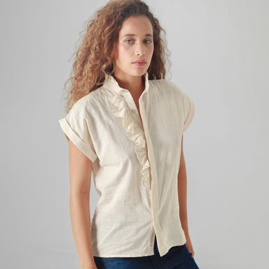 Blusa Cuello Camisero Manga Corta