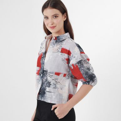 Blusa Cuello Camisero Manga Al Codo