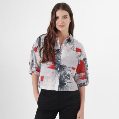 Blusa Cuello Camisero Manga Al Codo
