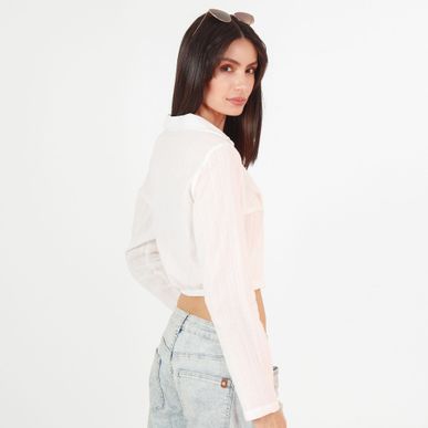 Blusa Cuello V Manga Larga con Lazo