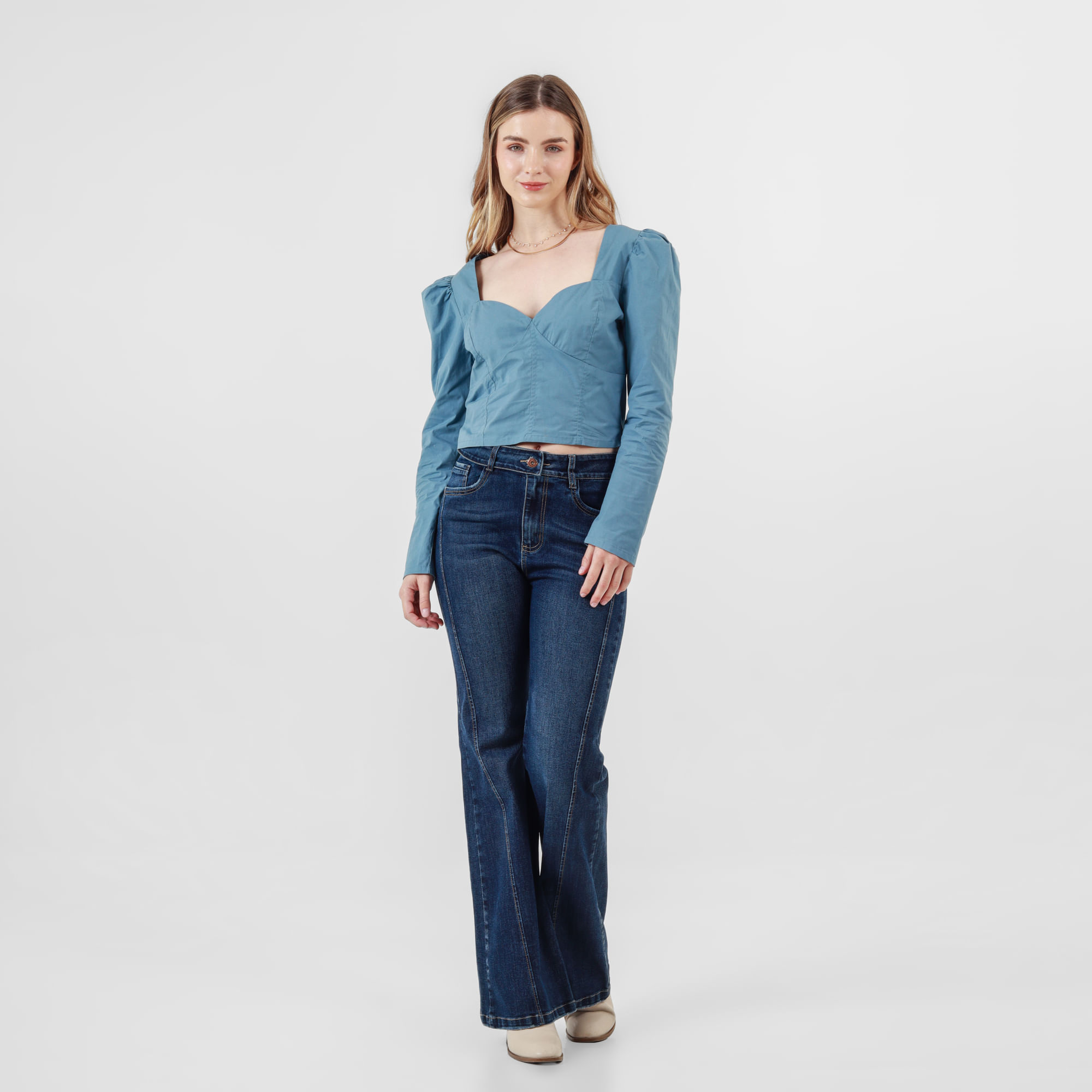 Blusa para mujer - BLUSA CROP MANGA LARGA ESCOTE EN V CON RECOGIDO EN