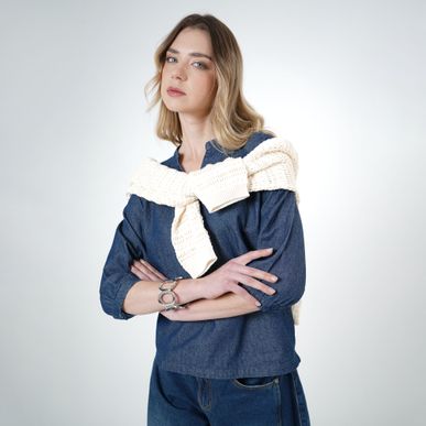 Blusa Cuello En V Manga 3/Cuartos