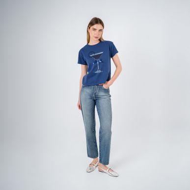 Jean Mom Tiro Alto Bota Recta