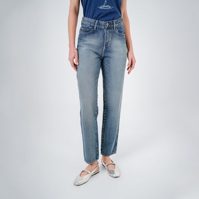 Jean Mom Tiro Alto Bota Recta