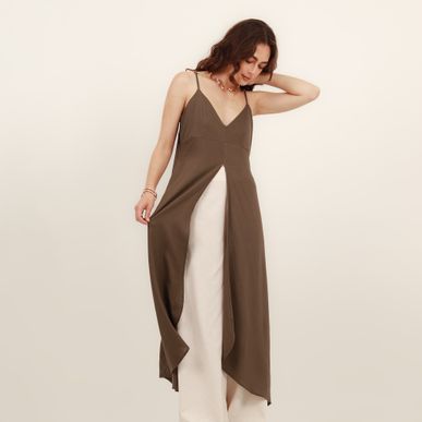 Vestido  Sobretodo Cuello V Manga Sisa